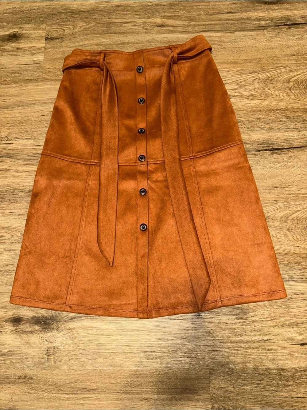 Women's Rust Button-Front A-Line Skirt with Tie Waist